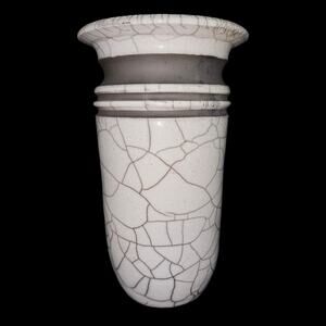 Vintage Studio Pottery Vase Signed Crackle Glaze 8.5" Tall Modernist White Gray